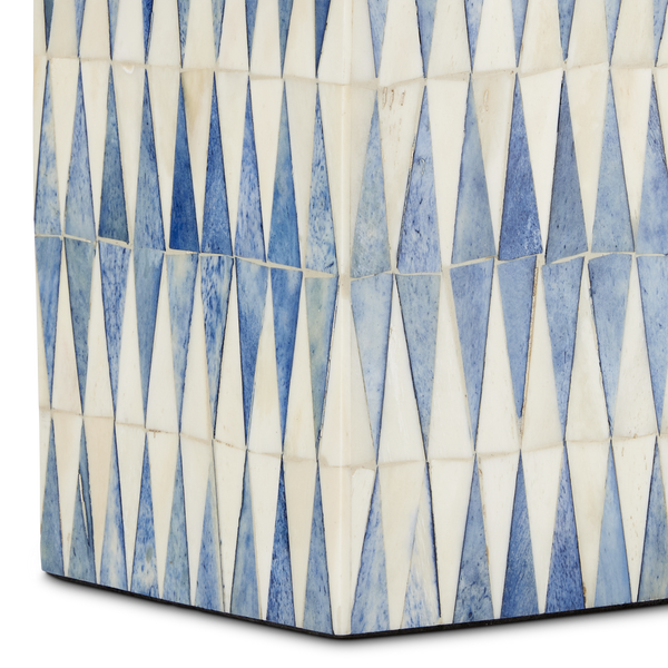 Nadene Stunning Blue & White Table Lamp – Handcrafted Bone Design with Elegant Linen Shade, 17.5" Tall