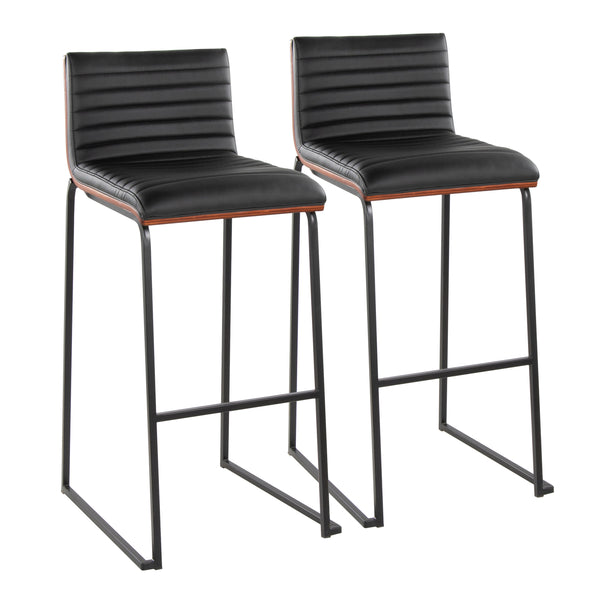 English Elm Mason 30" Contemporary Barstool Set Of 2 In Black Metal & Walnut Wood With Faux Leather Comfort B202P222248