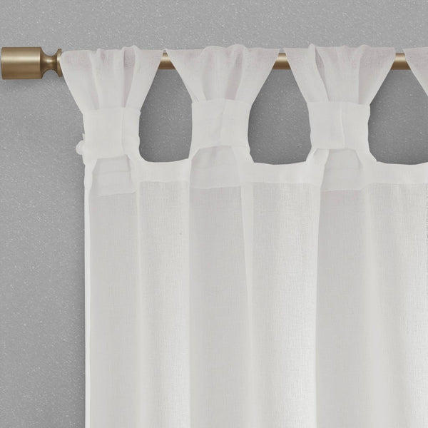 English Elm Floral Tab Top Curtain Panel - Semi-Sheer Lightweight Faux-Linen With Removable Embellishments B03598194