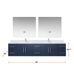 English Elm Navy Double Bath Vanity 84" W x 22" D with Cultured Marble Top, Chrome Faucets & Dual 36" LED Mirrors B2731S01106