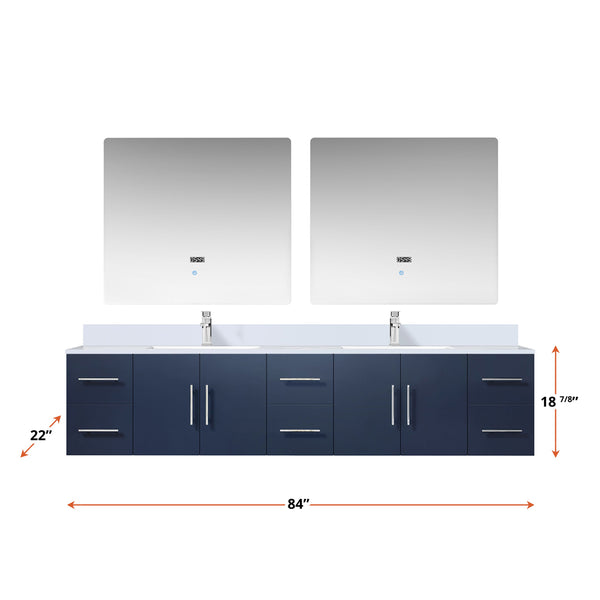 English Elm Navy Double Bath Vanity 84" W x 22" D with Cultured Marble Top, Chrome Faucets & Dual 36" LED Mirrors B2731S01106