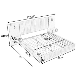 English Elm King Modern Upholstered Platform Bed with Pleated Chenille Headboard, Built‑in Nightstand & Lamp DARK GREY W487S00393