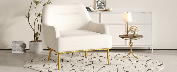 English Elm Modern Chenille Armchair with Curved Back Gold Legs Plush Accent Seat for Any Room Beige N763P360684A