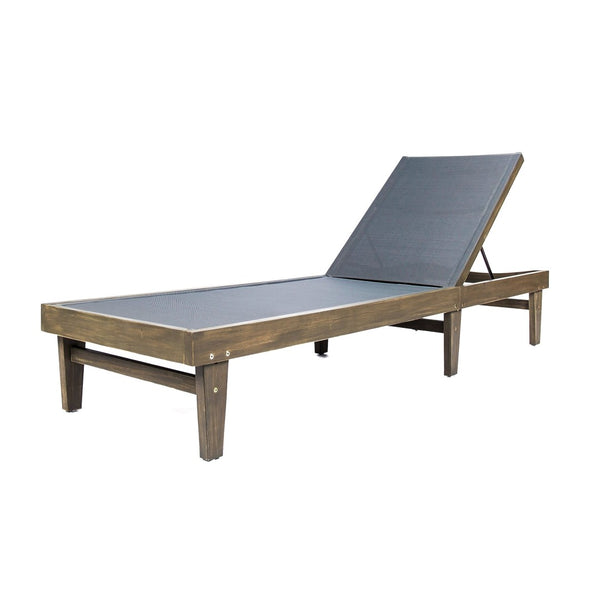 English Elm Summerland Acacia Wood Outdoor Chaise Lounge with Breathable Mesh Seat for Patio 60018.00DGY