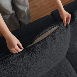 English Elm 110" Cloud Sectional Sofa Modular L-Shape with Ottoman, Chenille Fabric, Deep Seats, 7 Pillows Included Black W1359S00015