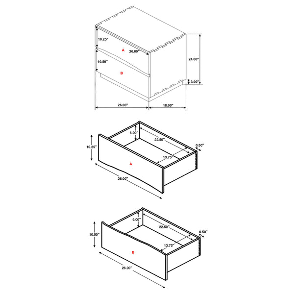 English Elm 2-drawer Smokey Walnut Nightstand with Asymmetrical Faded Drawers, Sturdy Base, Coffee Finish B011P362606