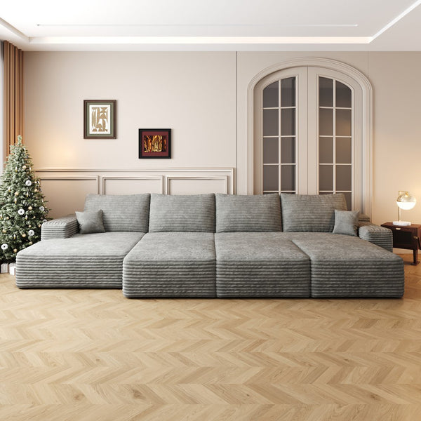 English Elm 135"Large Modular Cloud Sofa - 6 Seats, No Assembly, Plush Corduroy For Cozy Living Room Comfort W2824S00050