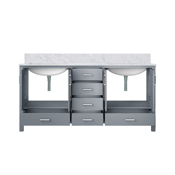 English Elm Dark Grey Double Bath Vanity With Carrara Marble Top – Elegant Storage, Soft-Close Design, 72" W B2731P258909