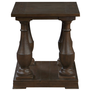 English Elm Byer Brown Pine Veneer End Table with Turned Legs and Lower Shelf for Living Room B062P451852