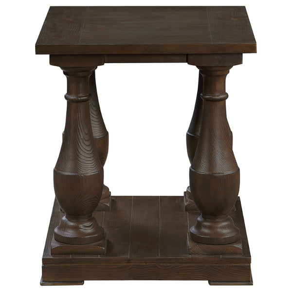 English Elm Byer Brown Pine Veneer End Table with Turned Legs and Lower Shelf for Living Room B062P451852