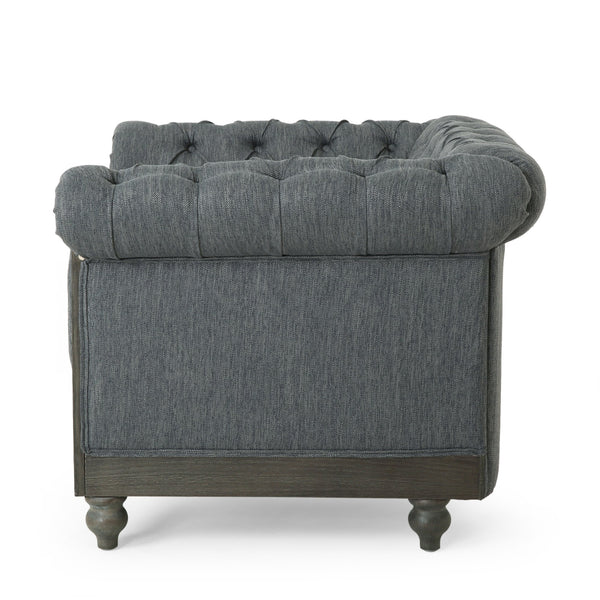 English Elm Christopher Knight Home® - CLUB Club Chair Chesterfield-Inspired Tufted PU Upholstery with Nailhead Trim, Scrolled Arms, Turned Legs Charcoal 39.25 L x 34.25 W x 25 H 72069.00FCHAR