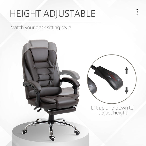English Elm HOMCOM Ergonomic High Back Executive Office Chair with Recline, Retractable Footrest & Lumbar Support Coffee W2225P200603