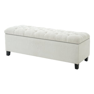 English Elm Ottoman Storage Bench Boucle Tufted Upholstered with Rubberwood Legs Bedroom Entryway N779P369512W