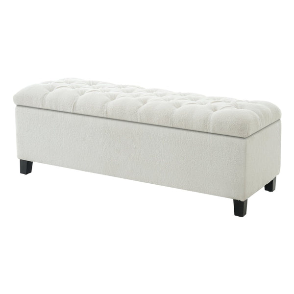 English Elm Ottoman Storage Bench Boucle Tufted Upholstered with Rubberwood Legs Bedroom Entryway N779P369512W