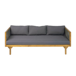 English Elm Outdoor Acacia Wood Sofa with Woven Rope Accents Teak Finish Patio Seating Dark Grey,Grey,Teak N770P354675A