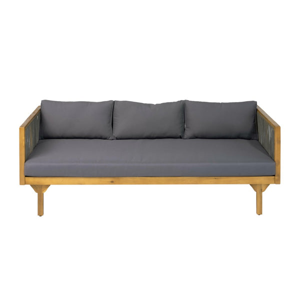 English Elm Outdoor Acacia Wood Sofa with Woven Rope Accents Teak Finish Patio Seating Dark Grey,Grey,Teak N770P354675A