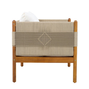 English Elm Outdoor Acacia Wood Patio Club Chair with Diamond Rope Weave and Weather Cushions Beige,Cream,Teak N768P361445T