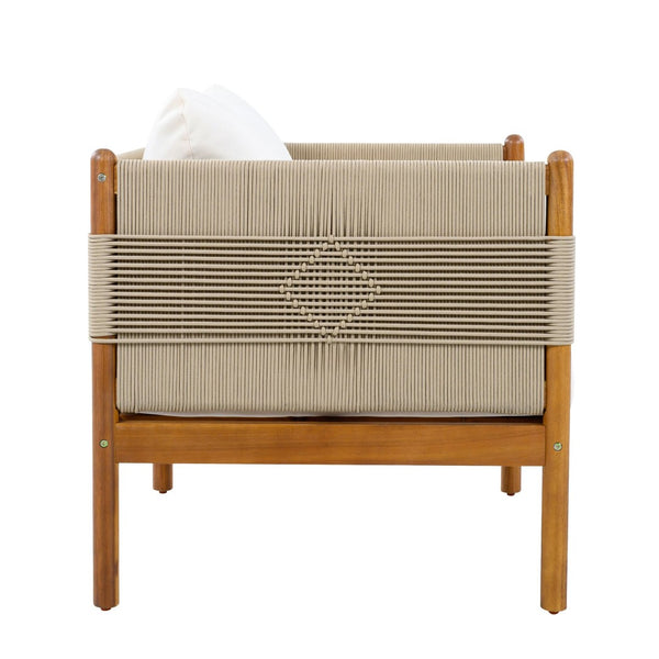 English Elm Outdoor Acacia Wood Patio Club Chair with Diamond Rope Weave and Weather Cushions Beige,Cream,Teak N768P361445T