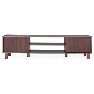 English Elm Modern Low Profile Media Console with Open Shelving and Concealed Cabinet Storage Walnut T3623P435419