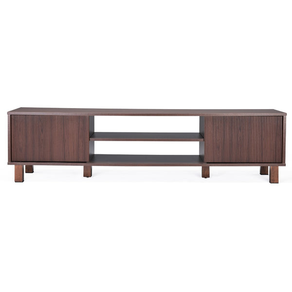 English Elm Modern Low Profile Media Console with Open Shelving and Concealed Cabinet Storage Walnut T3623P435419
