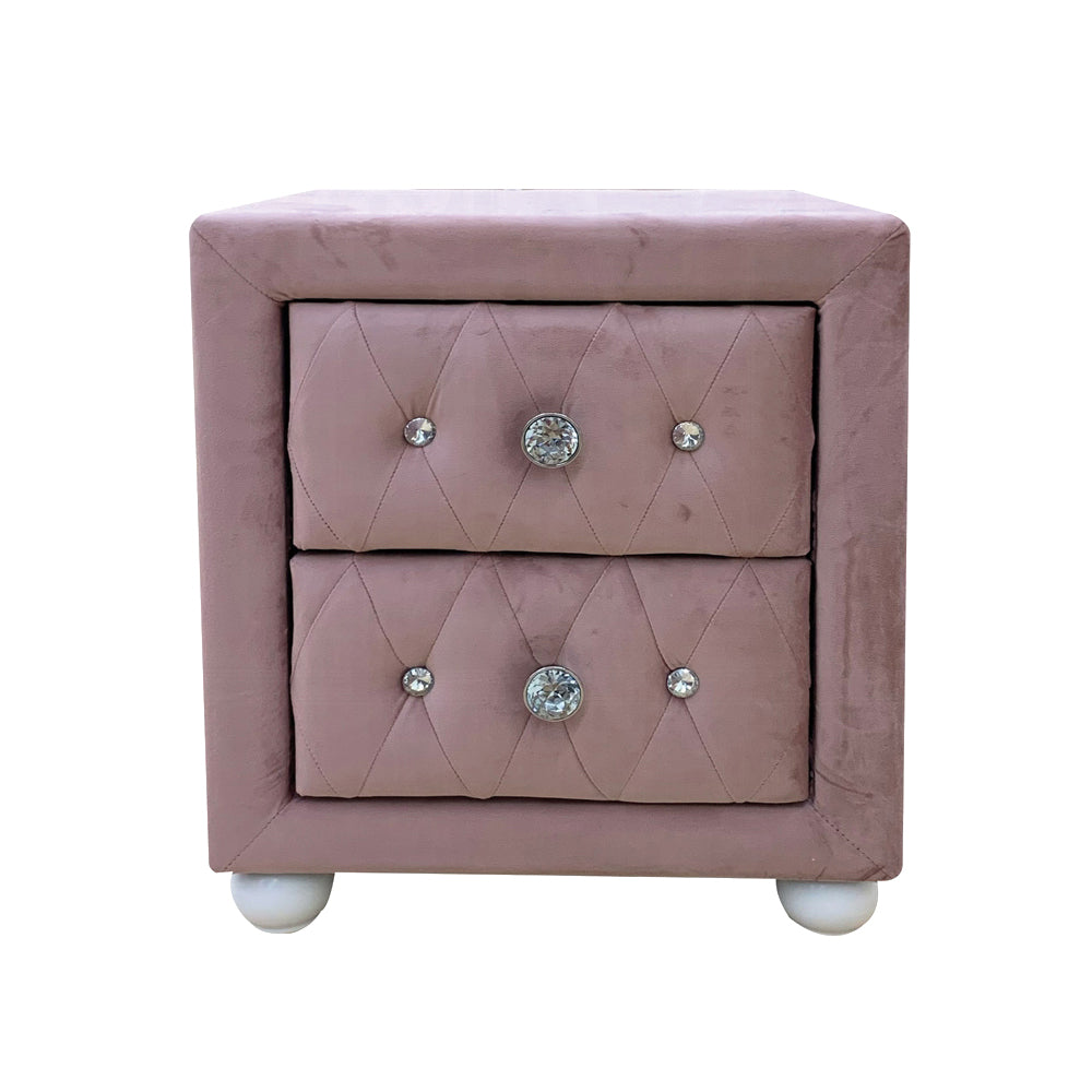 English Elm Fabric Glam Pink Upholstered Nightstand with 2 Drawers, Crystal Tufting, White Bun Legs, Sparkle Hardware B016P256487