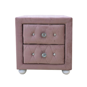 English Elm Fabric Glam Pink Upholstered Nightstand with 2 Drawers, Crystal Tufting, White Bun Legs, Sparkle Hardware B016P256487