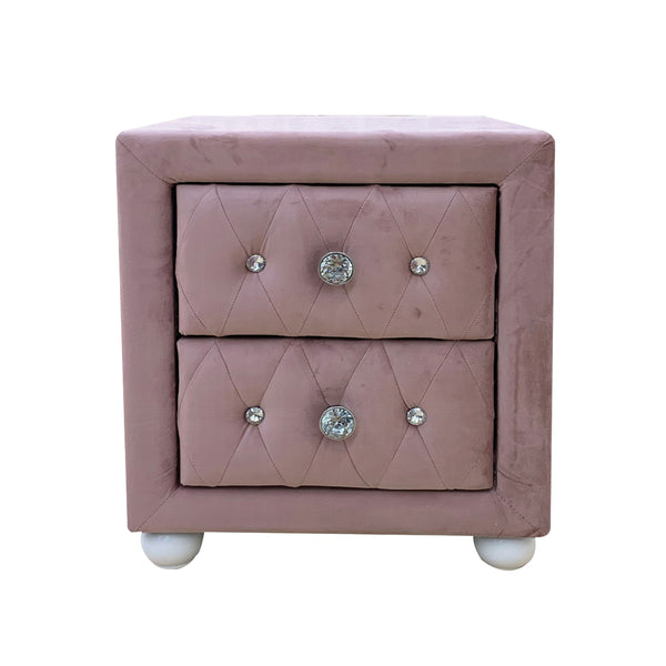 English Elm Fabric Glam Pink Upholstered Nightstand with 2 Drawers, Crystal Tufting, White Bun Legs, Sparkle Hardware B016P256487