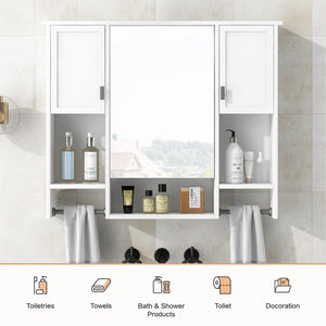 English Elm 35'' Modern Wall-Mounted Medicine Cabinet with Mirror, Ample Storage, Adjustable Shelves & Towel Bar White WF317173AAK