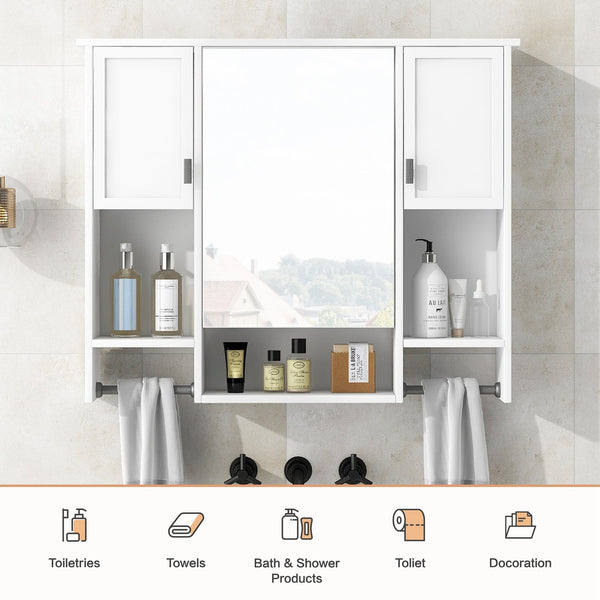 English Elm 35'' Modern Wall-Mounted Medicine Cabinet with Mirror, Ample Storage, Adjustable Shelves & Towel Bar White WF317173AAK