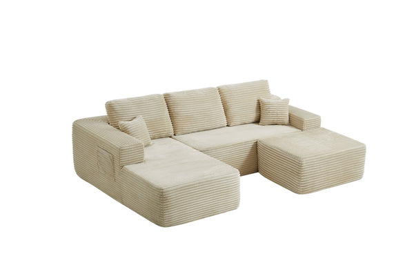 English Elm 104''cloud Modular U-shaped Sectional Plush Corduroy Deep Seat Sofa for Living Room W3975S00028