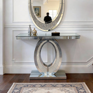 English Elm Mirrored Olive Console Table Crushed Diamante Glass Glam Hallway Entryway Accent W3836P427990