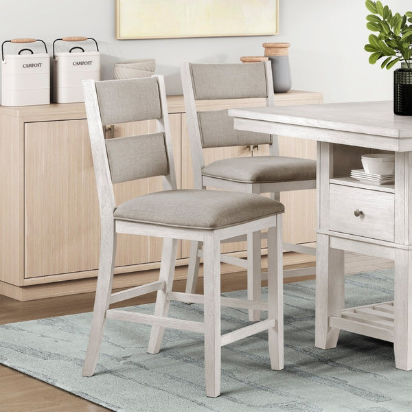 English Elm 5pc Farmhouse Counter Height Dining Set Acacia Antique White Storage Table Four Chairs B011S02065