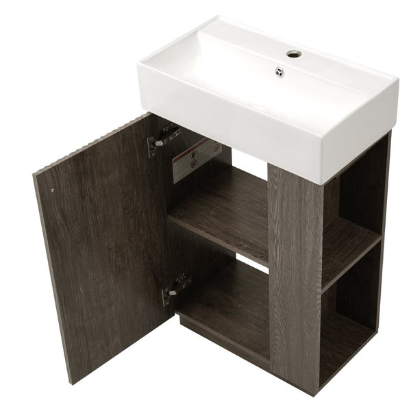 English Elm [video]21.6" Freestanding Bathroom Vanity Ceramic Sink Wavy Door Mdf Cabinet Small Bath Dark Gray N729P285504G