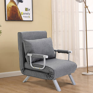 English Elm HOMCOM Convertible Single Sofa Bed Chair with 5 Adjustable Positions, Removable Cover & Steel Frame, Light Grey W2225P217970