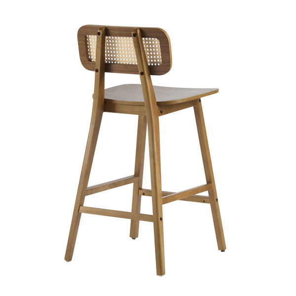 English Elm Christopher Knight Home® - Bari Curved Solid Wood Barstool with Woven Rattan Backrest, Ergonomic Comfort and Timeless Finish Walnut N775P264463W