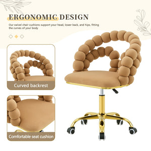English Elm Velvet Bubble Back Swivel Vanity Chair with Gold Base for Bedroom Makeup Room W3875P446135