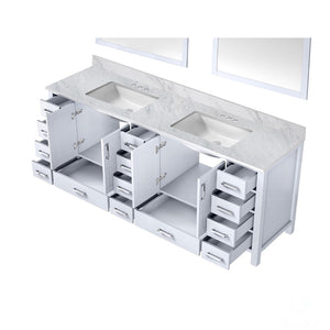 English Elm White Double Bath Vanity With Carrara Marble Top & Matching Mirrors - Elegant Storage Solution! B2731S00846-GIGA