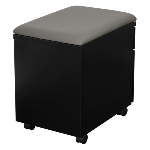 OSP Home Furnishings Mobile Steel File Cabinet with Padded Seat Locking Drawers and Casters for Home Office BXPMC22BF-B