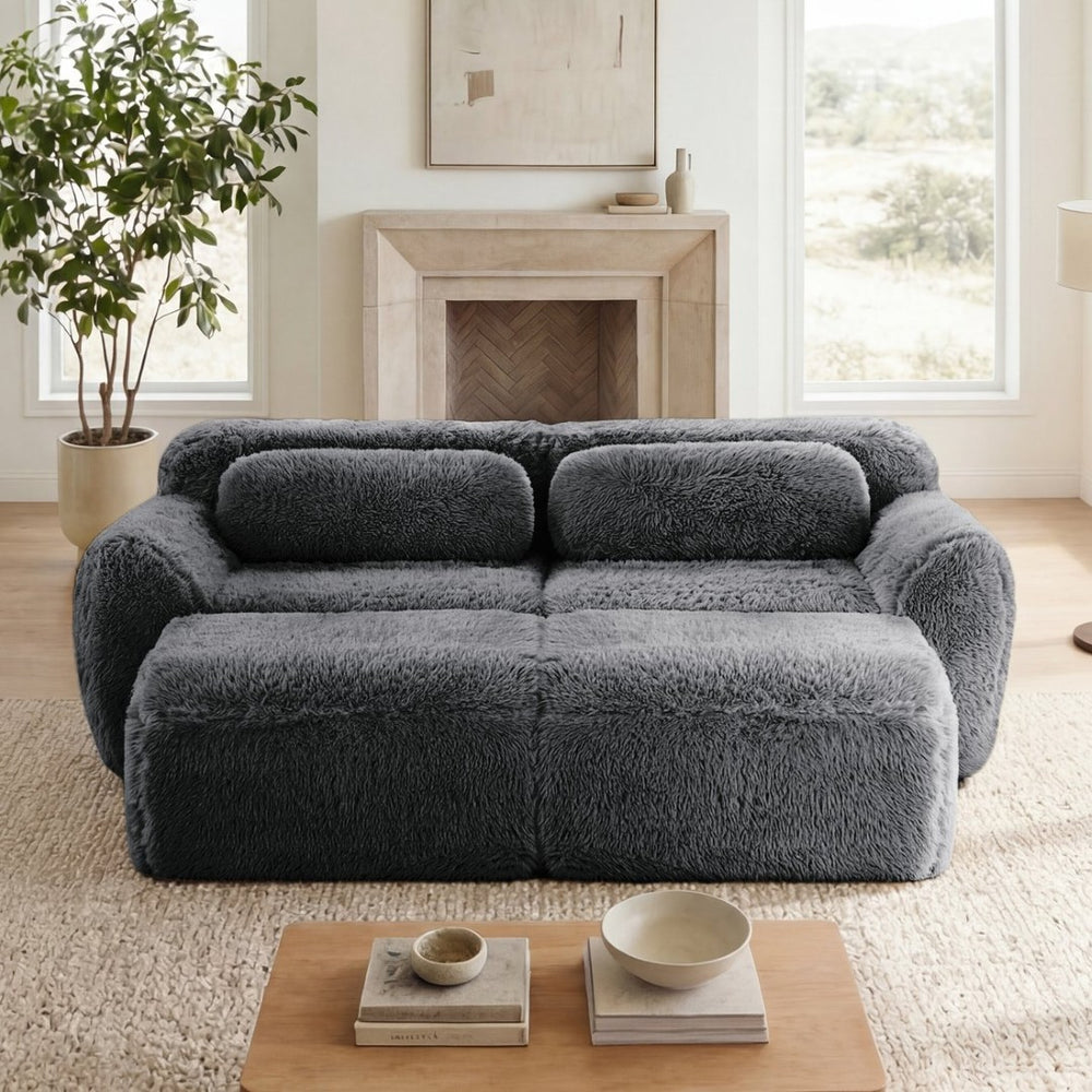 English Elm 80''soft Plush Modular Sectional Sofa with Chaise Deep Seat High Density Foam Living Room Dark Grey W714S01548