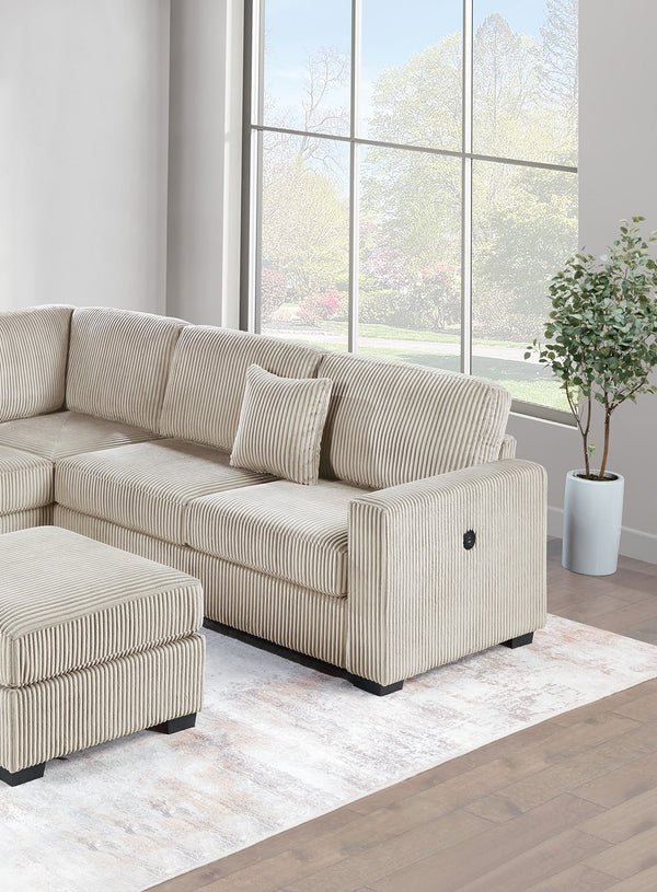 English Elm Living L-Shaped Sectional Sofa Set with Reversible Chaise, Tufted Burlap Fabric, Storage Ottoman, USB Port Camel 34 L x 26 W x 46 H B011S01780