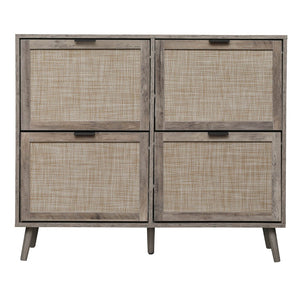 English Elm 4 Door Rattan Shoe Cabinet with Pine Legs Slim Entryway Storage Modern Style W688P173281