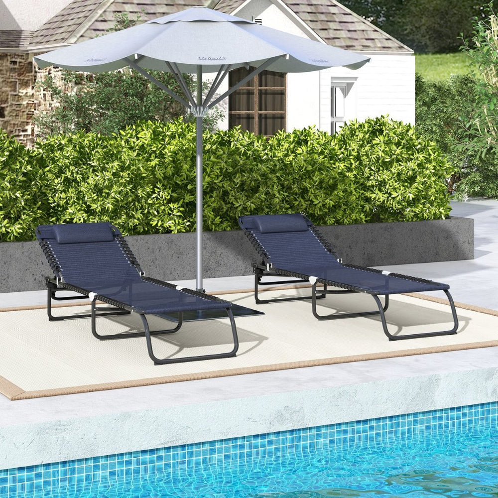 English Elm Outsunny Folding Chaise Lounge Set Of 2 - Adjustable Pool Chairs With Pillow For Ultimate Comfort W2225P174368-GIGA