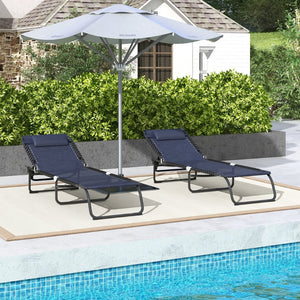 English Elm Outsunny Folding Chaise Lounge Set Of 2 - Adjustable Pool Chairs With Pillow For Ultimate Comfort W2225P174368-GIGA
