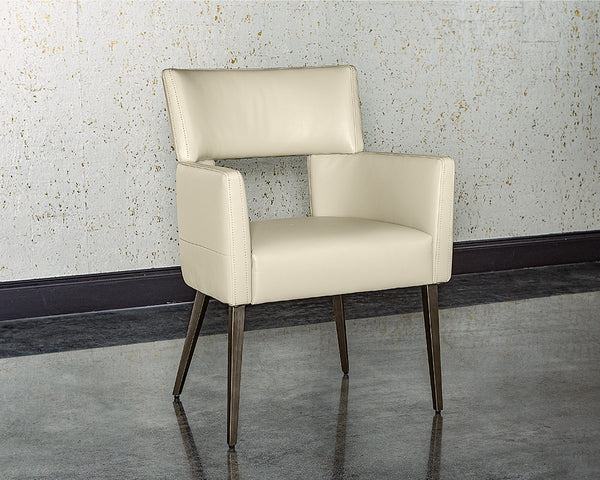 Sunpan Amerie Contemporary Dining Armchair with Unique Cutout Design and Antique Brass Legs for Modern Spaces Castillo Cream