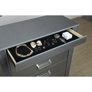 English Elm Lorenzo Elegant Chest with Hidden Jewelry Compartment, Acrylic Bar Handle and Glittered Detailing for Luxe Storage Silver 38.58 L x 18.5 W x 52.95 H B201P298427