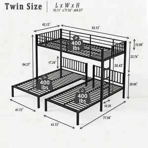 English Elm Triple Bunk Bed Steel Frame Sleeps Three Kids with Noise Reduced Powder Coated Design W3752S00003