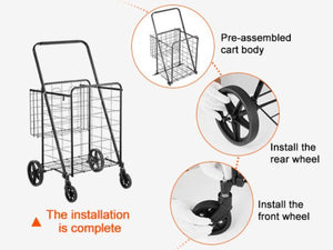 English Elm Folding Utility Cart with Dual Baskets Iron Frame 110 Lb Capacity Swivel Wheels W2181P365208