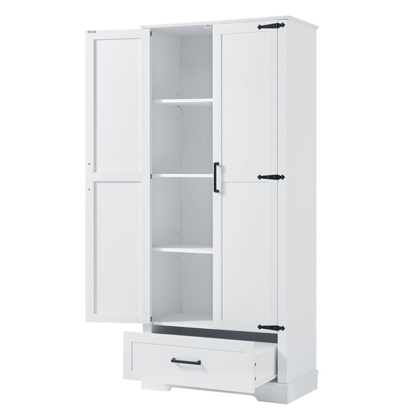 English Elm Tall Bathroom Storage Cabinet — Slim 72.64" White MDF Organizer with 2 Doors, Drawer, Adjustable Shelves, Anti-Tip WF326355AAK
