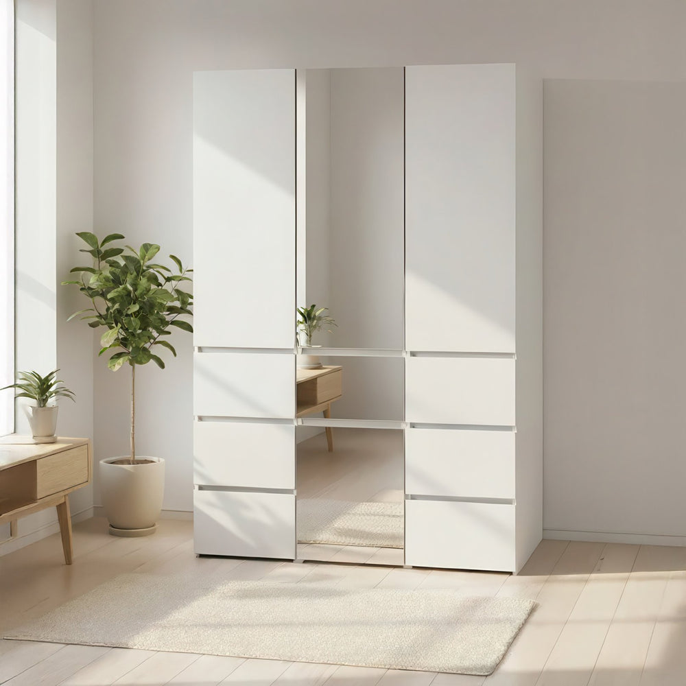 English Elm Elise Modular Wood Closet System with Mirror – Durable White Melamine, Ample Storage, Easy Assembly, Tall B040S00122