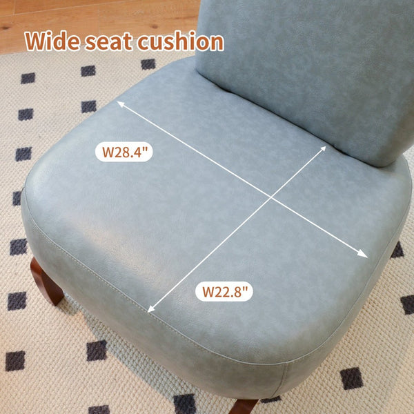English Elm Cute Faux Leather Armless Accent Chair Solid Wood Legs Cushioned Seat Modern Blue W2105P440973